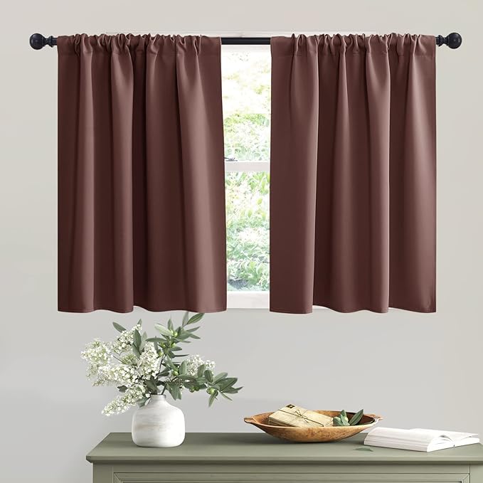 RYB HOME 54 inch Blackout Curtains for Living Room, Rod Pocket Thermal Insulated Small Window Drapes Room Darkening Shades for Bedroom Studio Dorm, W 42 x L 54 inch, Set of 2 Panels, Chocolate Brown