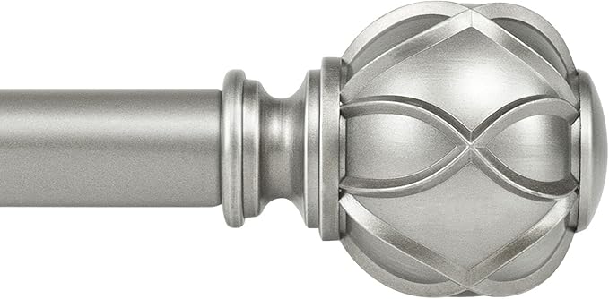 KAMANINA 1 Inch Curtain Rod Telescoping Single Drapery Rod 36 to 72 Inches (3-6 Feet), Antique Silver Curtain Rods for Windows 24 to 68 Inches, Netted Texture Finials