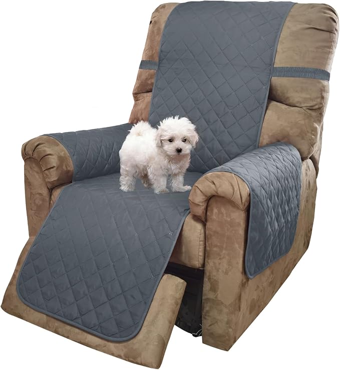U-NICE HOME Recliner Chair Covers Reversible Chair Cover Pet Covers for Dogs with Elastic Straps Water Resistant Diamond Quilted (28''Recliner Oversized, Dark Blue/Light Grey)
