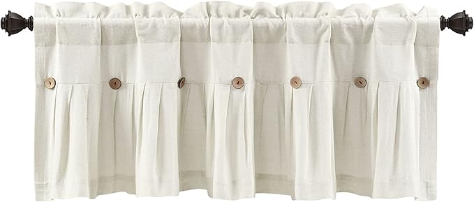 Lush Decor Linen Button Farmhouse Valance Curtians 52"W x 18"L Off White - Linen Valances For Windows - Kitchen Curtains Valances - Bathroom Curtain