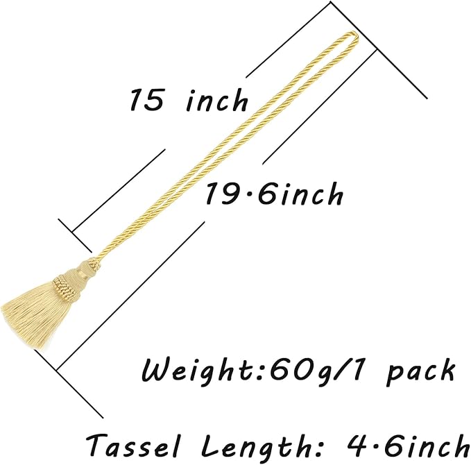 Fenghuangwu 6 Pack Curtain Tie Backs Rope Tassels for Curtains Drape tiebacks Handmade Outdoor Home and Outdoor Decorative (Gold, 6p)
