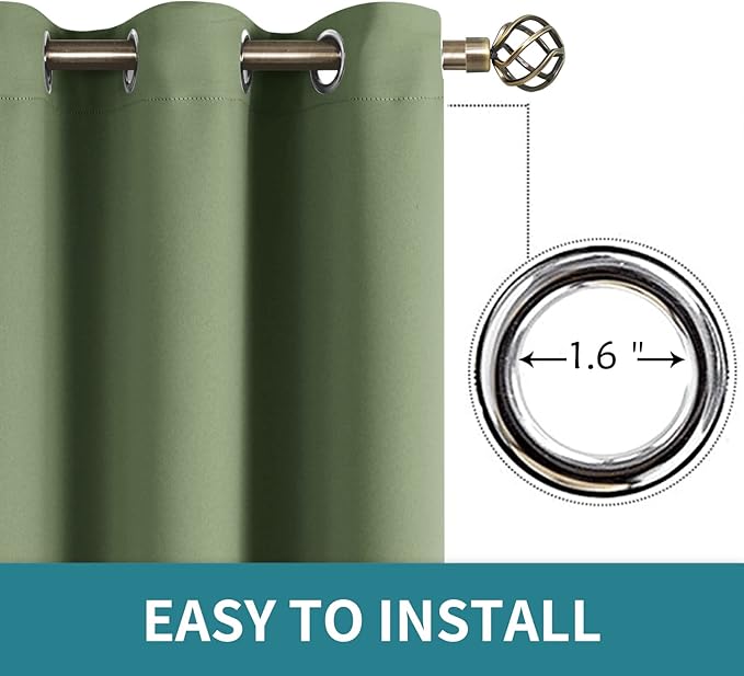 BGment Room Darkening Curtains 108 Inches Long - Grommet Thermal Insulated Drapes Window Treatment Curtains for Bedroom, 2 Panels, 52 x 108 Inch, Grass Green
