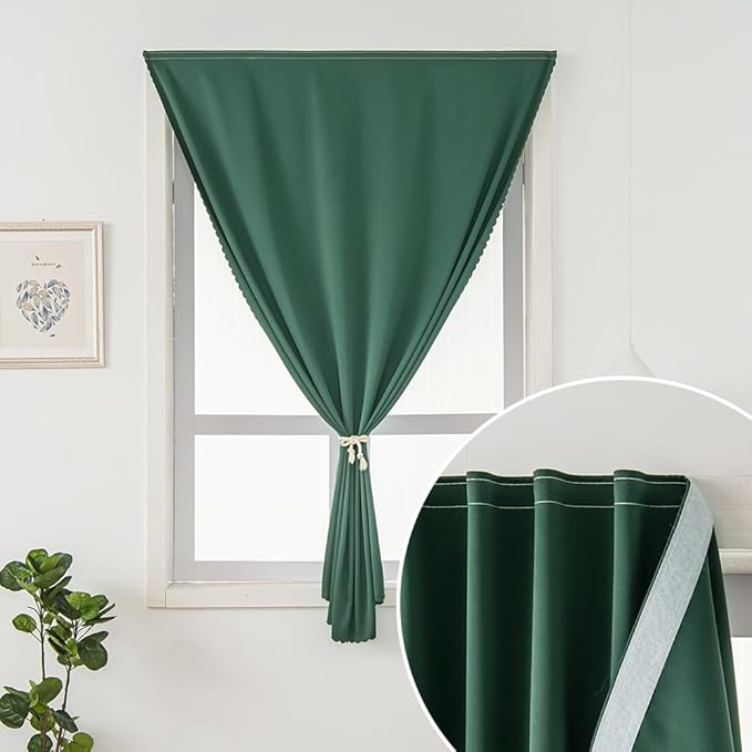 Blackout Curtains for Bedroom Stick On Curtains Window Shades Pull Down Blackout Window Cover No Drillng Self Adhesive Curtains No Rod Small Curtain, 47" W X 59" L, Dark Green, 1 Panel