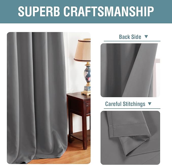H.VERSAILTEX Thermal Insulated Innovated High Density Microfiber Home Fashion Grommet Blackout Curtains and Tie Backs