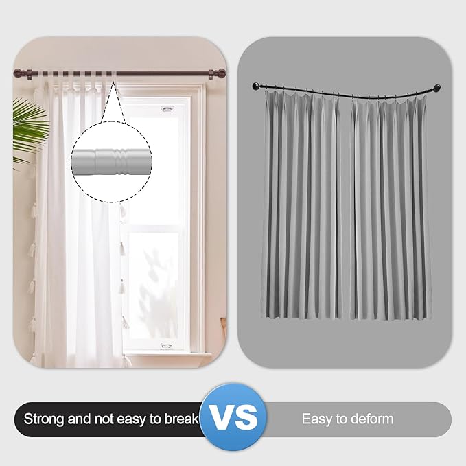 Bronze Curtain Rods for Bedroom with Brackets,5/8 Inch Diameter Small Window Curtain Rod Adjustable 32 to 48 Inches,Easy Install Drapery Rods