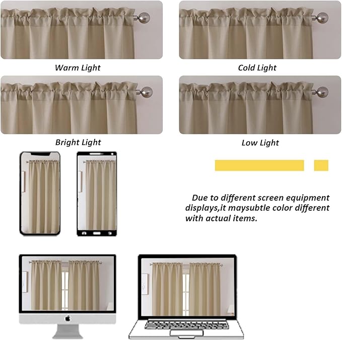 Chyhomenyc Camel Valance for Windows, Light Filtering Faux Linen Solid Short Curtain Valance, Burlap Decorative Small Curtain for Kitchen Bathroom Laundry Basement, 60Wx12L inch, 1 Piece