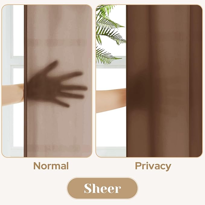 HOMEIDEAS Non-See-Through Brown Privacy Sheer Curtains, 52 X 54 Inches Long 2 Panels Sheer Curtains Light Filtering Window Drapes for Bedroom Living Room