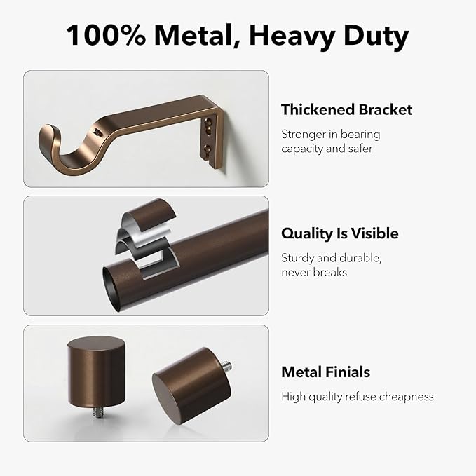 IFELS Heavy Duty Curtain Rods for Windows 28 to 48 Inch, 1 Inch Bronze Curtain Rods for Outdoor, Farmhouse, Bedroom, Kitchen, Living Room, Adjustable Easy Install Drapery Rod (A2,Bronze,30"-60")