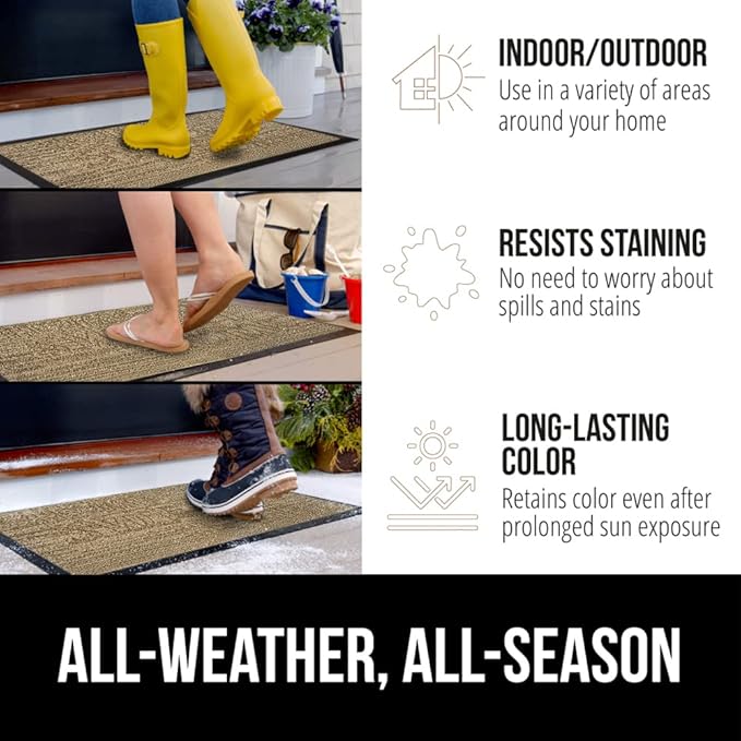 GORILLA GRIP 100% Waterproof All-Season WeatherMAX Doormat 35x23, US Designed Natural Rubber, Stain and Fade Resistant, Low Profile Indoor Outdoor Door Mats, Easy Clean Patio Mat, Home Sweet Home
