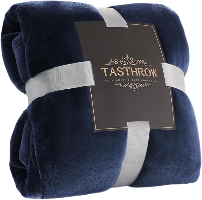 TASTHROW Large Flannel Fleece Throw Blanket, 50×70 Inch - Cozy Lightweight Thick Blanket - All Seasons Suitable for Women, Men and Kids (Two Pack, Navy)