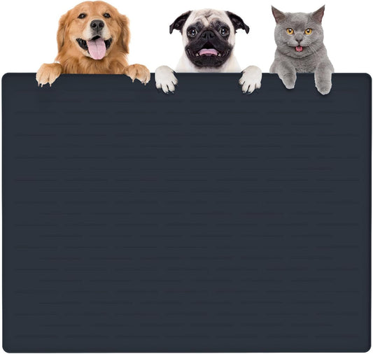 Large Dog Mats for Food and Water, 32"x24" Waterproof Pet Food Mats for Floor Nonslip Silicone Bowl Mats with Raised Edges