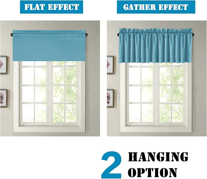 H.VERSAILTEX Blackout Blue Curtain Valances for Windows,Kitchen Valance Curtains for Living Room/Bedroom/Bathroom/Basement Privacy Rod Pocket, 4 Panels 52" W x 18" L, Storm Blue