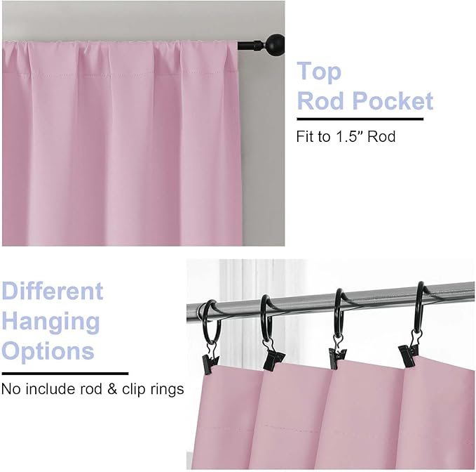 Simplebrand Ava Pink Blackout Curtains for Bedroom 96 Inches Long 2 Panels, Solid Thermal Insulated, Energy Saving Nursery Window Treatment Curtains Blackout Drapes, W50 x L96 Inch, Pink
