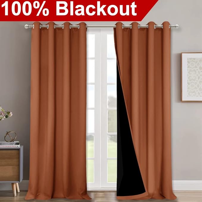 NICETOWN 100% Blackout Blinds, Set of 2, 46" x 102", Burnt Orange, Laundry Room Decor Window Treatment Curtains for Large Patio Sliding Door, Thermal Insulated Curtains for Bedroom
