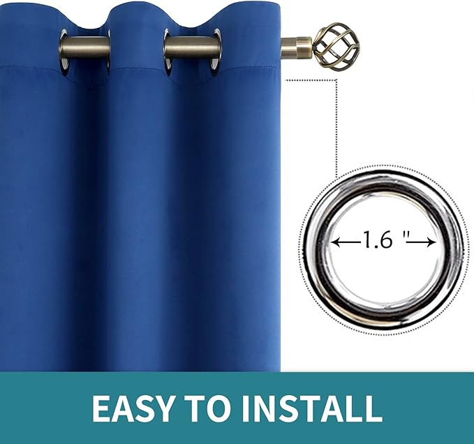 BGment Blackout Curtains for Bedroom - Grommet Thermal Insulated Room Darkening Curtains for Living Room, 52 x 45 Inch, 2 Panels, Royal Blue