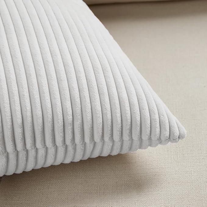 Fancy Homi 2 Packs White Lumbar Decorative Throw Pillow Covers 20x28 Inch for Living Room Couch Bed Sofa, Rustic Farmhouse Boho Home Decor, Soft Striped Corduroy Rectangle Accent Cushion Case 50x70 cm