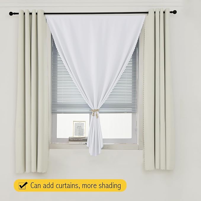 self Adhesive Curtains Portable Blackout Curtain Simple and Easy to Install Bedroom Window Thermal Lnsulated Kitchen Room Darkening Black Small Drapes, 59" W X 84" L, White, 1 Panel