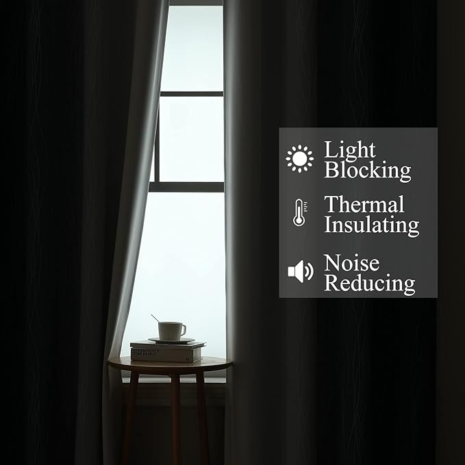 Estelar Textiler Grayish White and Navy Blue Blackout Curtains for Living Room, Ombre Thermal Insulated Noise Reducing Blackout Drapes for Bedroom, Room Darkening Grommet Curtains, 42Wx63L, 2 Panels