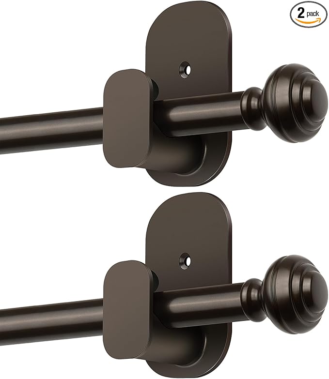 KAMANINA 2 Pack Curtain Rods No Drilling for Windows 32 to 58 Inches, 5/8 Inch Diameter Adjustable Single Curtain Poles with Adhesive Brackets, Bronze