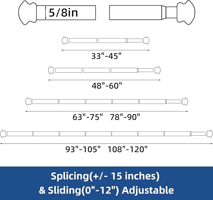 Curtain Rods 2 Pack 5/8 inch Black Curtain Rods for Windows 32 to 90 Inch with Brackets Easy to Install for Bedroom Living room Kitchen