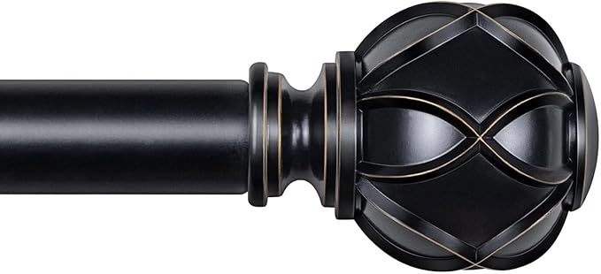 KAMANINA Black Curtain Rod 32 to 58 Inch(2.6-4.8Ft), Adjustable Heavy Duty Curtain Rods for Windows 28 to 48 Inch, 7/8 Inch Drapery Rods with Decorative Netted Texture End