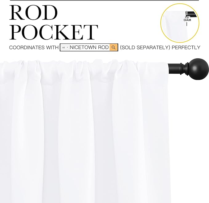 NICETOWN White Curtains, 50% Light Blocking Curtain Panels for Bedroom, Home Decoration Easy-Care Solid Rod Pocket Draperies/Drapes, Window Covering for Kitchen (2 Panels, 70 by 84, White)