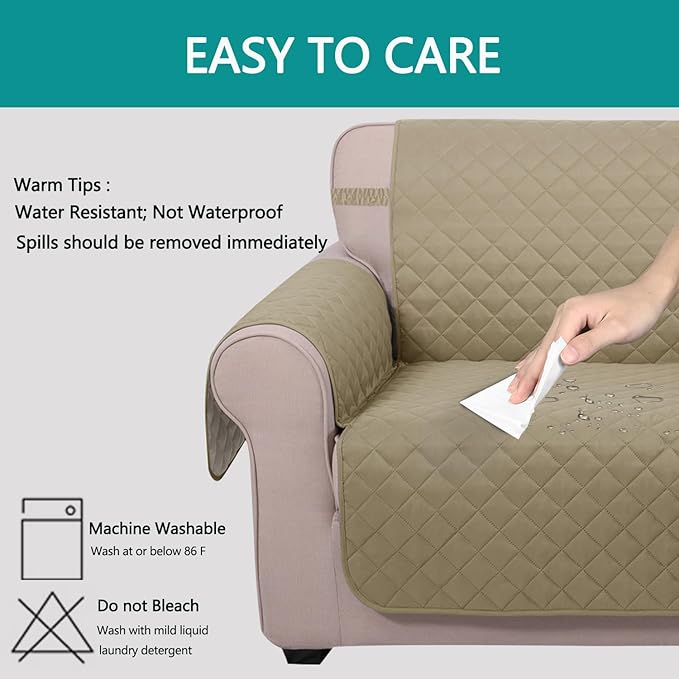 U-NICE HOME Reversible Oversized Chair Covers Quilted Water Repellent Pet Protectors with Elastic Straps(28''Armchair, Light Camel/Beige)
