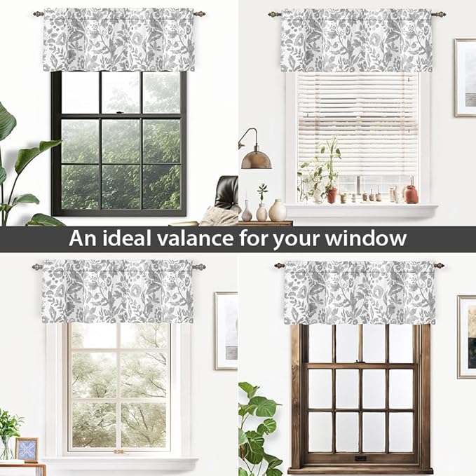 DriftAway Julia Lined Valance Double Layer Thermal Insulated Room Darkening Blackout Valances 3 Inch Rod Pocket Window Valance for Bathroom Living Room 52 Inch by 14 Inch Gray