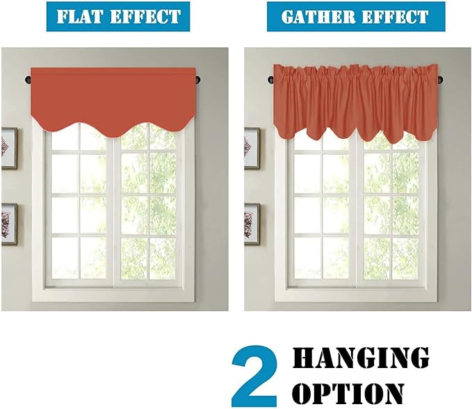 H.VERSAILTEX 4 Panels Blackout Curtain Valances for Kitchen Windows/Living Room/Bathroom Privacy Protection Rod Pocket Decoration Scalloped Window Valance Curtains, 52" W x 18" L, Orange