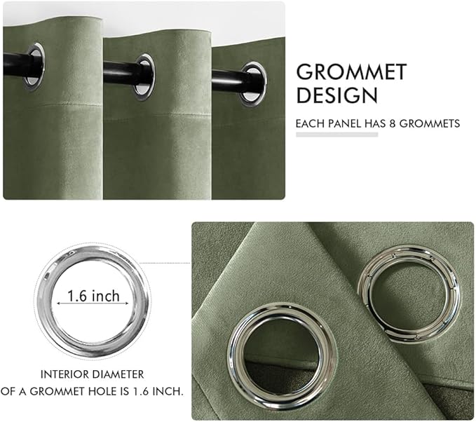 MIULEE Velvet Curtains Sage Green Elegant Grommet Curtains Thermal Insulated Soundproof Room Darkening Curtains/Drapes for Classical Living Room Bedroom Decor 52 x 72 Inch Set of 2