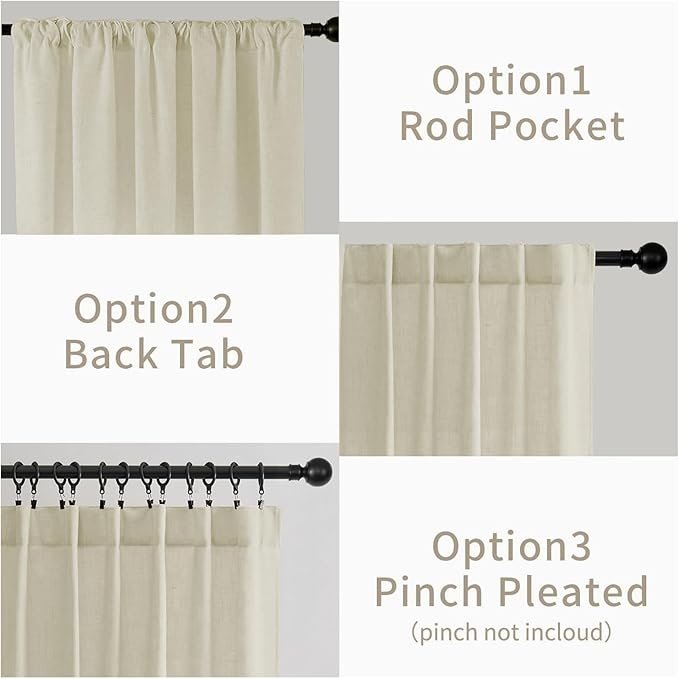 Joydeco Linen Curtains 90 Inch Length 2 Panels Set for Bedroom, Light Filtering Drapes for Living Room,Linen Blend Curtains 52 Inches Wide with Rod Pockets Back Tab (W52 x L90 Inch, Natural)