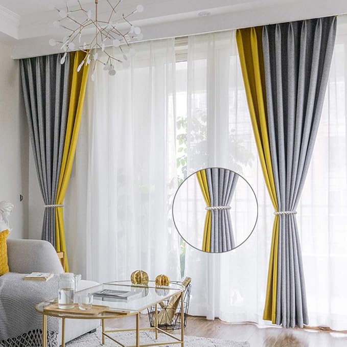 Curtain Tiebacks Ropes, 4pcs Decorative Handmade Tie Backs Curtain Holdbacks Holders Cord for Window Sheer Drapes Indoor Outdoor, Grey