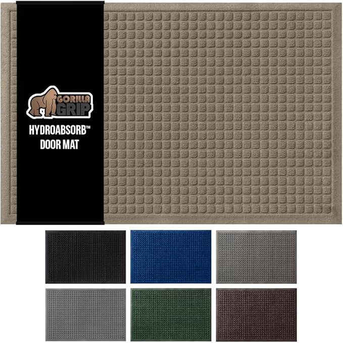 GORILLA GRIP® Ultra Absorbent Front Door Mat Outside Entrance, 35x23, Traps Dirt and Moisture, HydroABSORB Indoor Outdoor Doormat Holds Up to 5.7 Cups Water, Stain and Fade Resistant Welcome Mat Beige