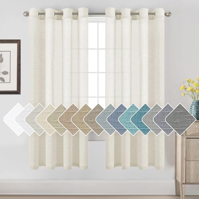 H.VERSAILTEX Natural Linen Semi Sheer Curtains Soft Semi Sheer Curtain Panels for Living Room/Nickel Grommet Window Treatment Curtains for Bedroom (Set of 2, 52 by 72 Inch, Ivory)