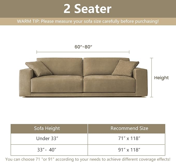 MYSKY HOME Couch Covers for 2 Cushion Couch Sofa, Chenille L Shape Sectional Couch Cover - Pet-Friendly, Machine Washable, Non-Slip Sofa Protector for Dogs, Kids, 71"x118", Moss Green