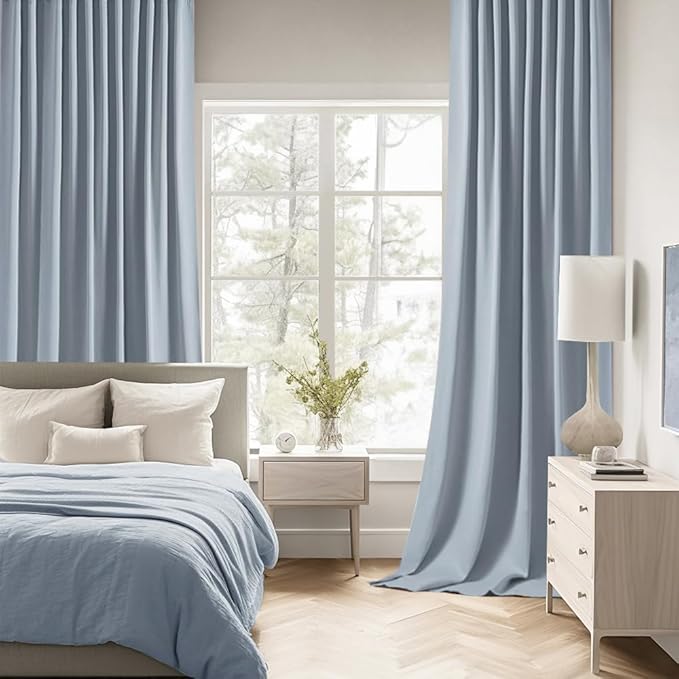 MIULEE Light Blue Back Tab Blackout Curtains 108 Inch Long 2 Panels Set for Bedroom, Rod Pocket/Pinch Pleat Extra Long Thermal Insulated Living Room Darkening Pleated Light Blocking Drapes
