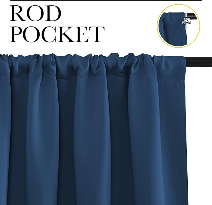 NICETOWN Blackout Curtains for Bedroom, Blackout Curtain Panels, Moroccan Blue, 1 Pair, 62 by 63-inch, Window Treatment Energy Saving Thermal Insulated Solid Rod Pocket Blackout Drapes/Draperies