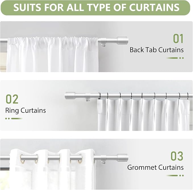 5/8” Diameter Curtain Rods 30-120 Inch, for 30-114 Inch Windows, Adjustable Splicing Silver Curtain Rods for Windows with Brackets, Window Rod Long Small Curtains Rod