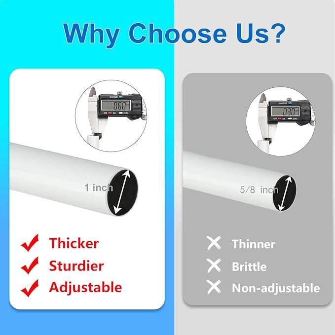 Byondeth Curtain Rods for Windows 16 to 120 Inches Adjustable Length 1 Inch Diameter Window Curtain Rod with Aluminium End Cap, White