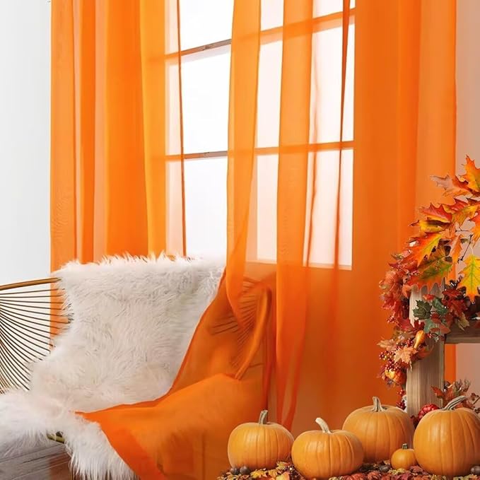 SpaceDresser Basic Rod Pocket Sheer Voile Window Curtain Panels White 1 Pair 2 Panels 38 Width 45 Inch Long for Kitchen Bedroom Children Living Room Yard(Orange,38 W x 45 L)