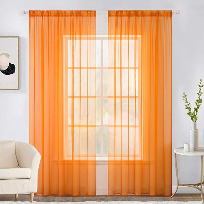 MIULEE 2 Panels Solid Fall Color Sheer Window Curtains Elegant Window Voile Panels/Drapes/Treatment for Bedroom Living Room (54X96 Inches Orange)