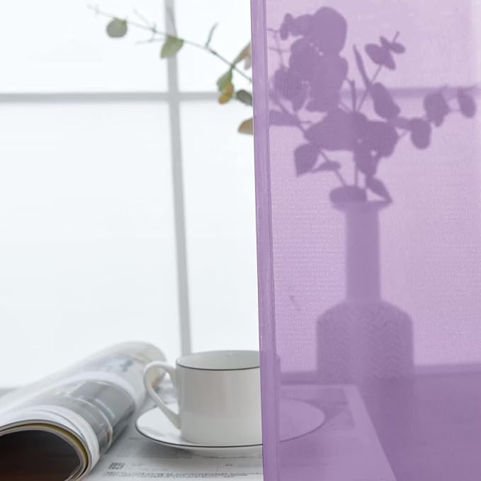 SpaceDresser Sheer Voile Window Treatment Rod Pocket Curtain Panels for Kitchen Bedroom Living Room Drapes Sunlight Filtering Privacy Semi Home Decor Assorted (Lavender, 52 W x 72 L)