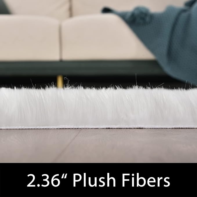 Latepis White Shag Rug 2x5 Runner Faux Sheepskin Fur Rug for Bedroom Bedside Fluffy Rug Fuzzy Furry Rugs for Living Room Cute Luxury Home Decor