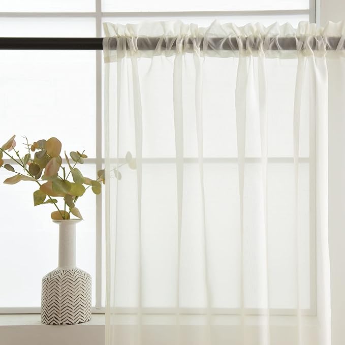 SpaceDresser Sheer Voile Window Treatment Rod Pocket Curtain Panels for Kitchen Bedroom Living Room Drapes Sunlight Filtering Privacy Semi Home Decor Assorted Colors Sizes (Ivory, 52 W x 45 L)