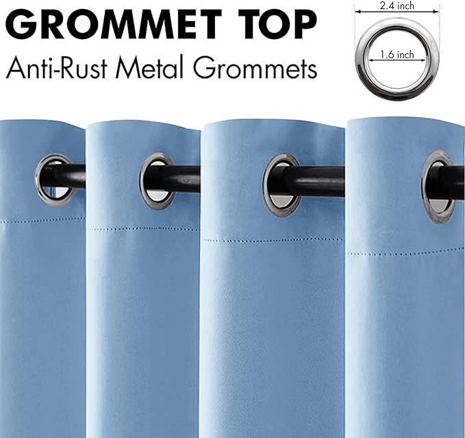 MIULEE Blackout Curtains for Bedroom Living Room Thermal Insulated Room Darkening Grommet Top Solid Light Blocking Drapery Set of 2 Window Panels 52 x 72 Inches Sky Blue