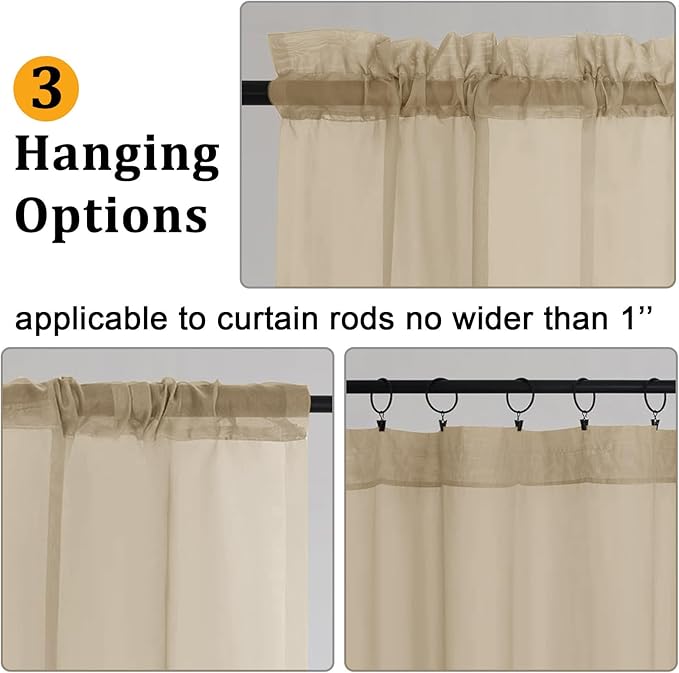 Gwine Taupe Sheer Curtains 84 Inches Long 2 Panels Set for Living Room, Rod Pocket Voile Bedroom Curtains, Light Filtering Solid Window Sheer Panels, Each 42" Wx84 L