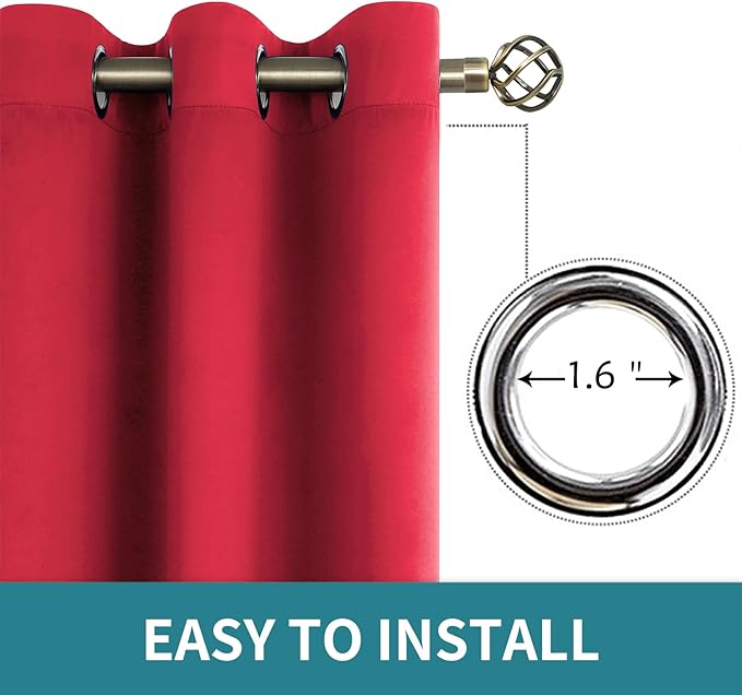 BGment Room Darkening Curtains 72 Inches Long - Grommet Thermal Insulated Drapes Window Treatment Curtains for Bedroom, 2 Panels, 52 x 72 Inch, Red