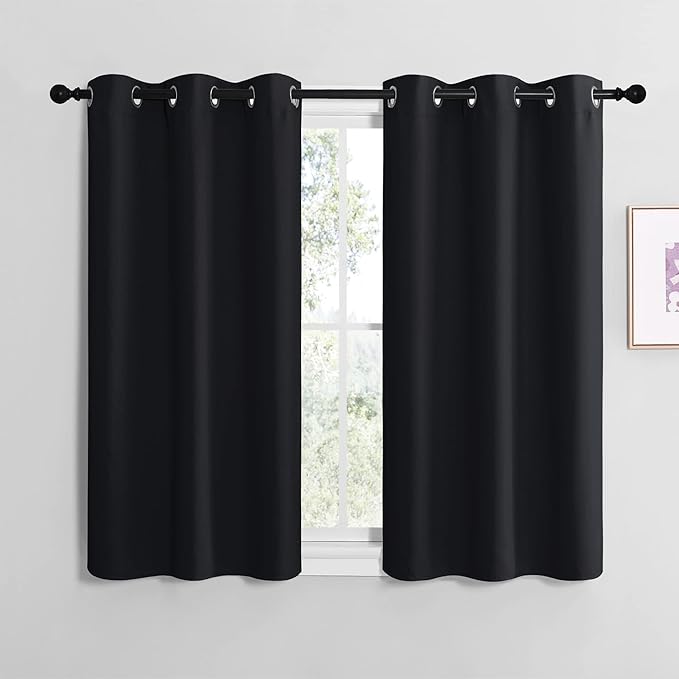 NICETOWN Blackout Curtain Panels for Bedroom, Black, 2 Panels, W29 x L20-inch, Thermal Insulated Grommet Top Blackout Draperies and Drapes for Basement