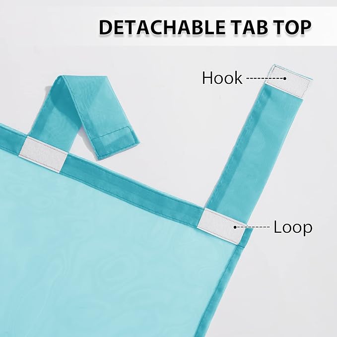 RYB HOME Sheer Outdoor Curtains - Detachable Top Waterproof Linen Look Voile Drape Easy Hanging Window Curtain for Patio Lanai Hut Canvas, 1 Rope Included, 54 Inch Wide by 96 Inch Long, Teal, 1 Panel