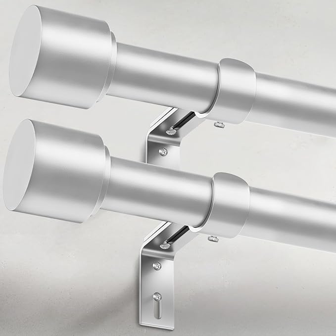 GEEBOBO 2 Pack Silver Curtain Rods for Windows 28 to 48 Inch, 1 Inch Adjustable Heavy Duty Easy Install Curtain Rods Set for Outdoor, Patio, Farmhouse, Bedroom, Living Room (Silver,30"-60",2 Pack)
